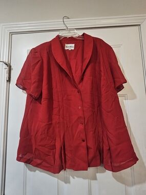 Danny & Nicole Red Short Sleeve Button Front Skirt Suit{v}